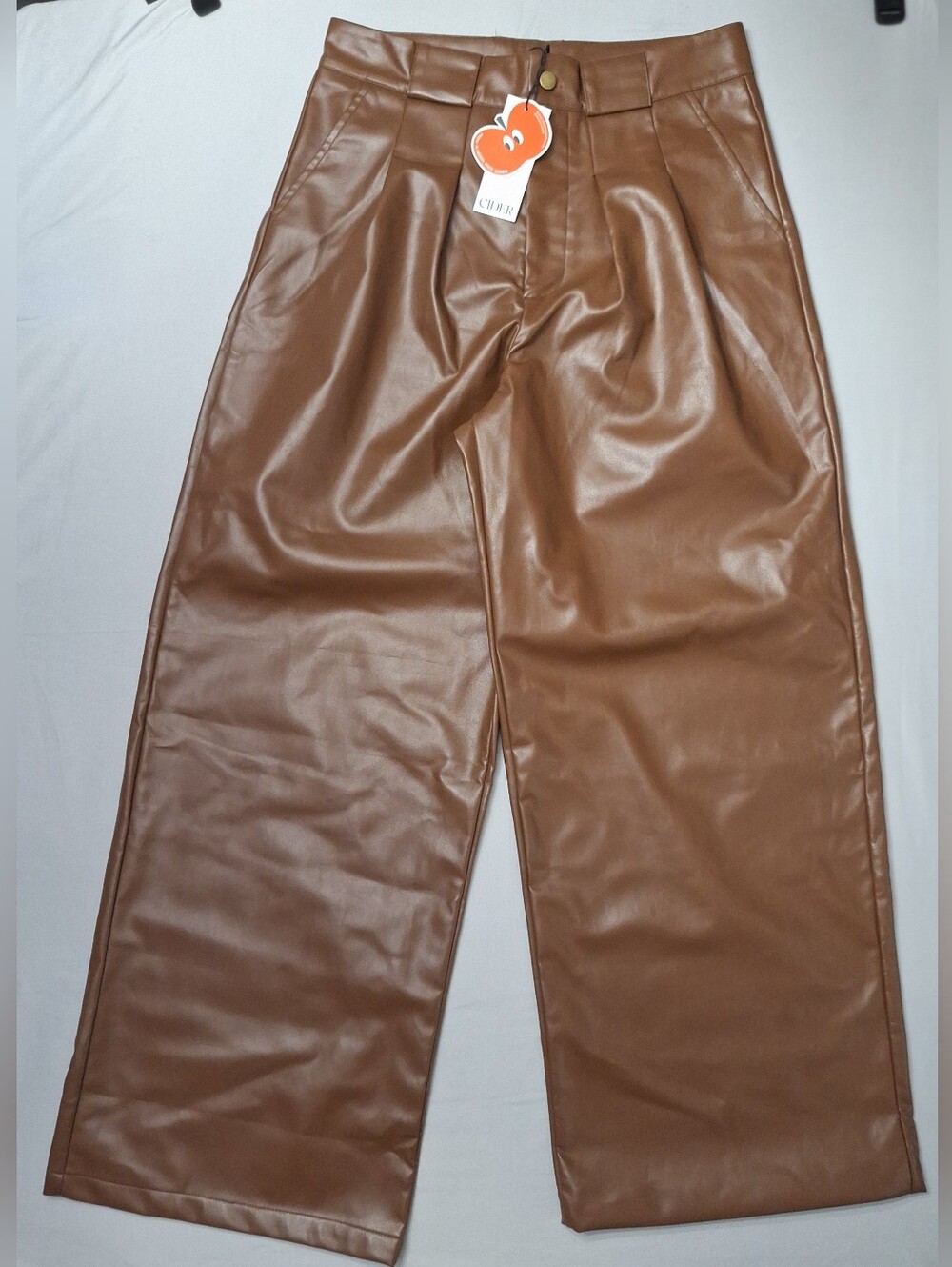 Cider Brown Wide Leg Faux Leather Pants